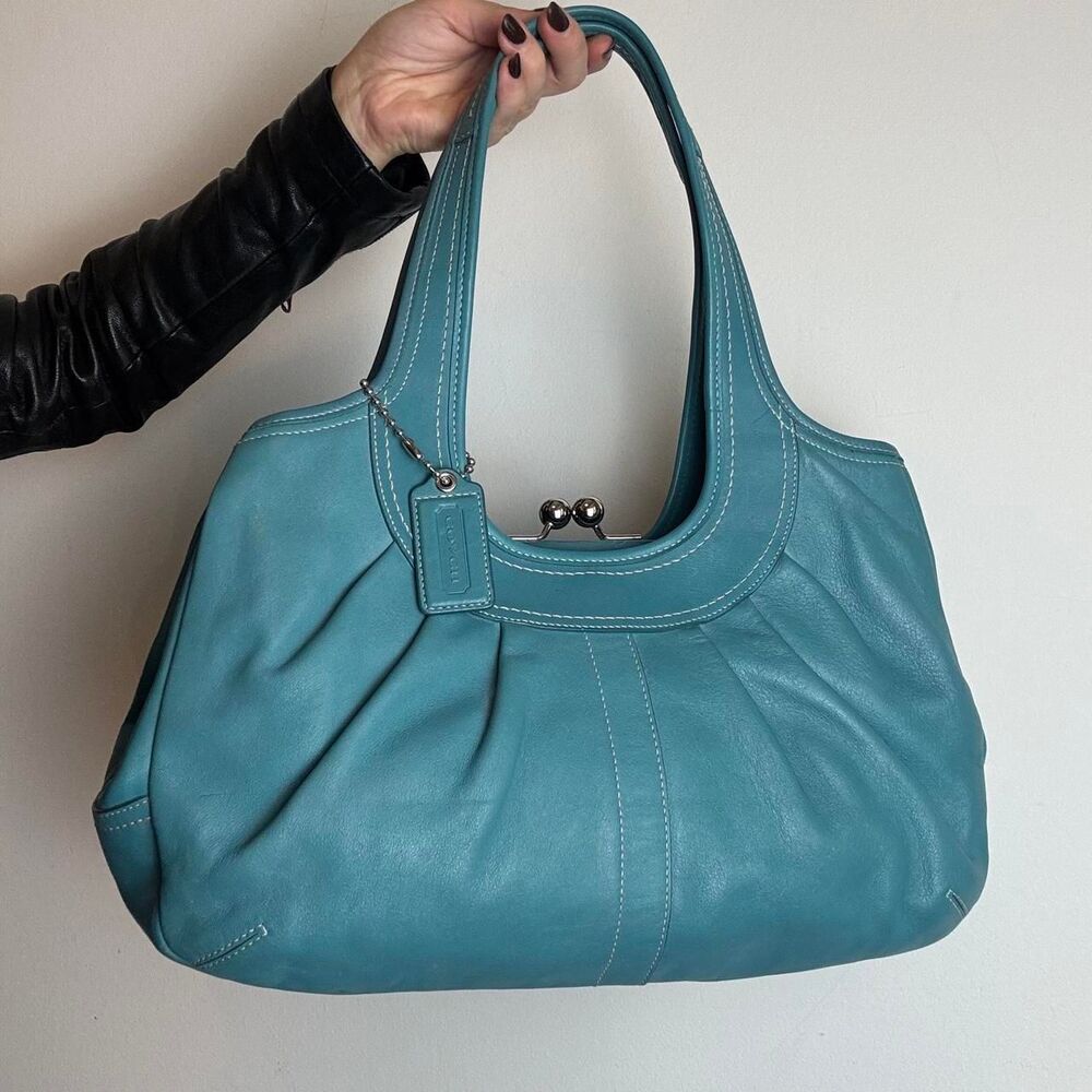 Coach Ergo Pleated Frame Turquoise-teal Satchel Shoulder Bag Kisslock Closure